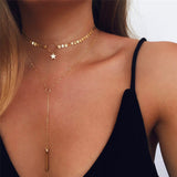 Gold  Sequins Long Star Tassel Necklace