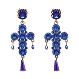 Vintage Boho Crystal Cross Drop Earrings