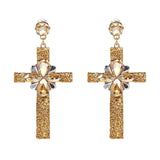 Vintage Boho Crystal Cross Drop Earrings