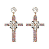 Vintage Boho Crystal Cross Drop Earrings