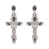 Vintage Boho Crystal Cross Drop Earrings