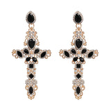 Vintage Boho Crystal Cross Drop Earrings