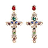 Vintage Boho Crystal Cross Drop Earrings