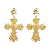 Vintage Boho Crystal Cross Drop Earrings