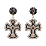 Vintage Boho Crystal Cross Drop Earrings