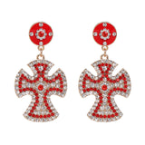 Vintage Boho Crystal Cross Drop Earrings
