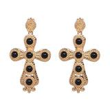 Vintage Boho Crystal Cross Drop Earrings