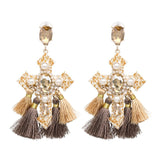 Vintage Boho Crystal Cross Drop Earrings