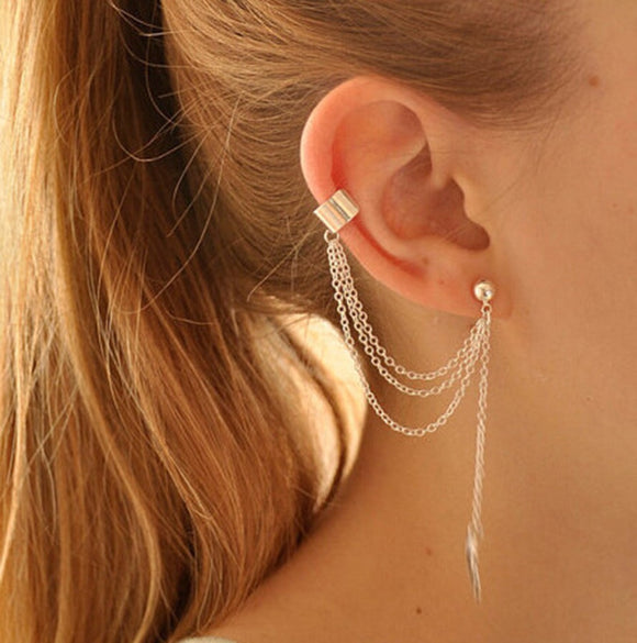 Leaf Chain Tassel Earrings