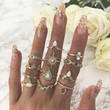 12 Pcs/set Bohemian Vintage  Stars Geometric Crystal Ring Set