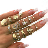 15 Pcs/set  Cross Leaf Hollow Crystal Ring Set