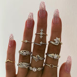 Rings Set 11Pcs Oval Crystal Crown