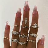 Rings Set 11Pcs Oval Crystal Crown