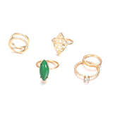 Green Red Stone Rings Set